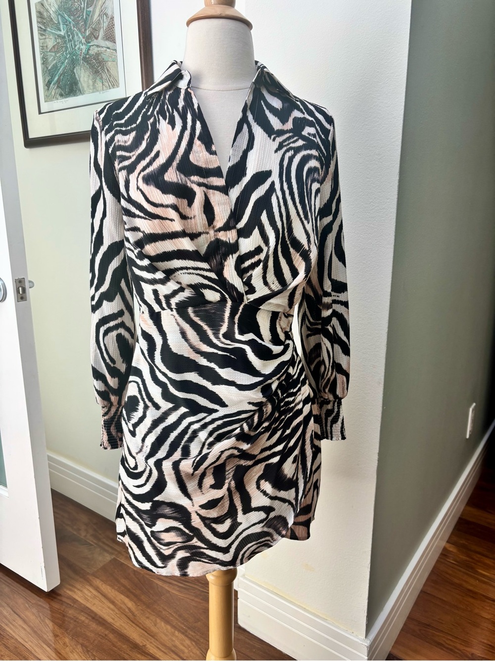Women's Black & Cream Zebra Print Wrap Dress